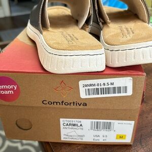 Pewter- Sandals. Very comfortable memory foam sandals. Never used